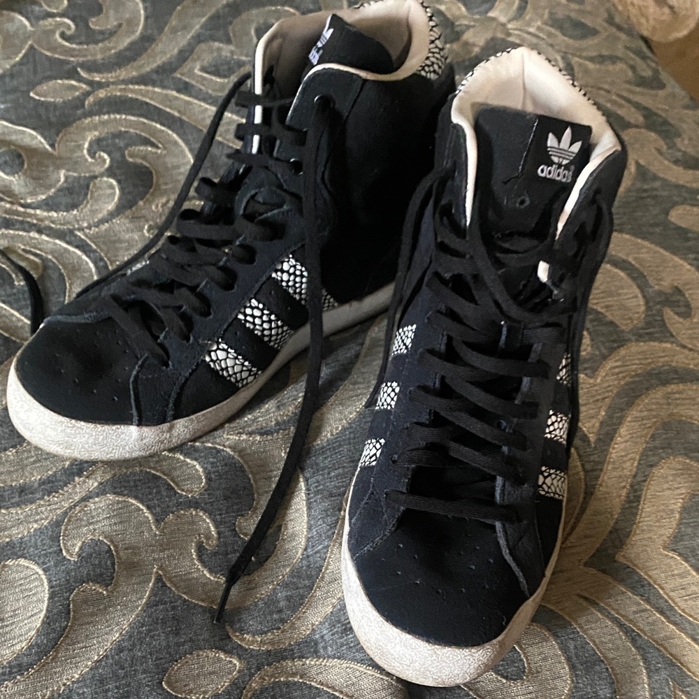 Adidas Women's Black and White High-Top Wedge heel sneakers